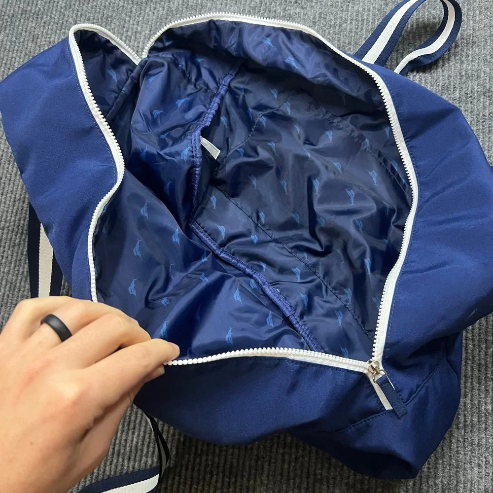 Tommy Bahama Navy Blue Nylon Duffel Bag Marlin Logo Weekend Travel Gym Bag